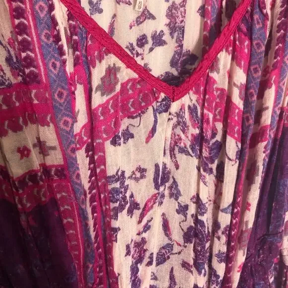 Free people rose garden dress in violet combo XS boho purple pink handkerchief - Picture 5 of 5